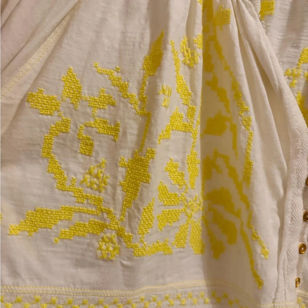 Free People Persuasion Embroidered Peasant Top Boho Oversized Ivory Yellow - Picture 3 of 6